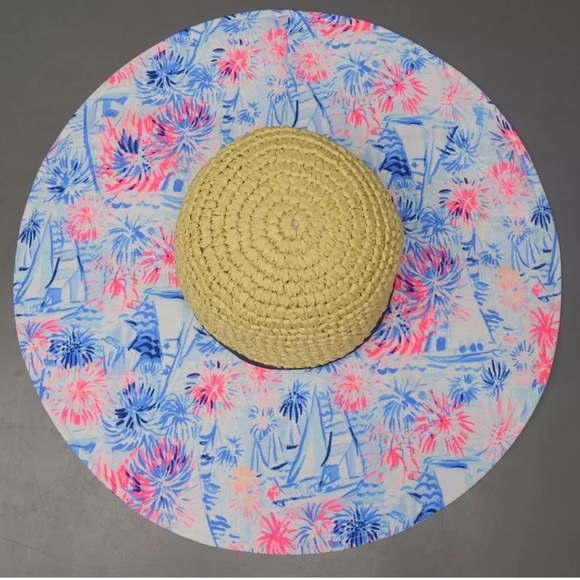 Lilly Pulitzer Sea to Shining Sea Print Pink and Blue Woven Hat - Picture 7 of 11